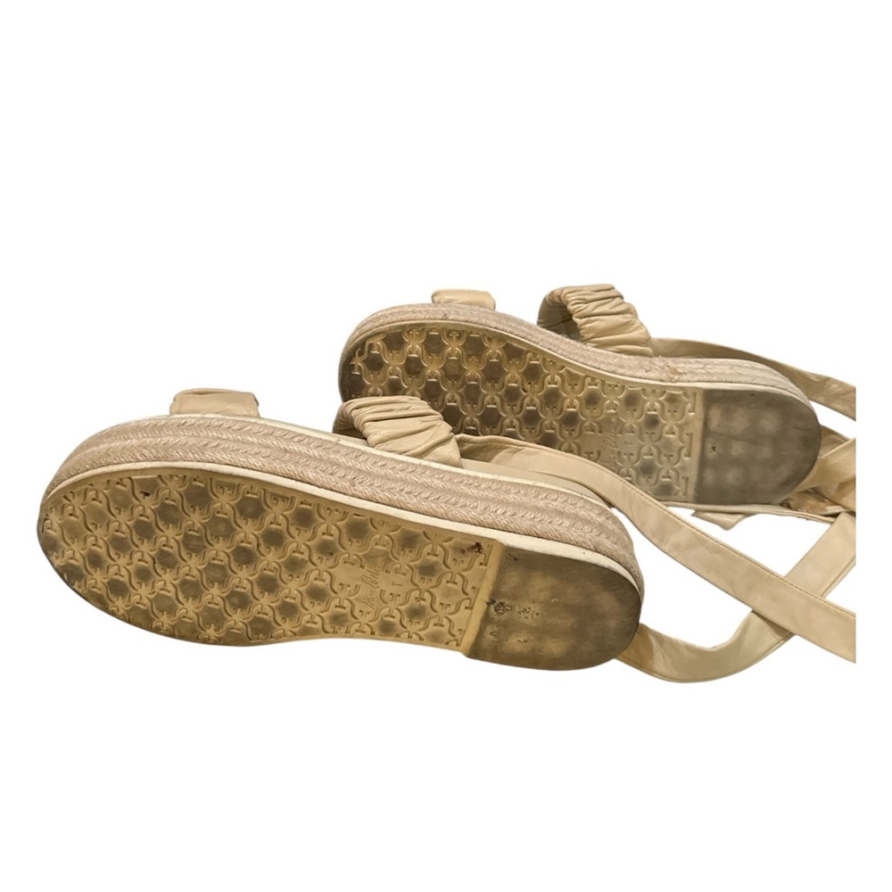 Sam Edelman Nude Platform Espadrille Sandals Size 8 Ruched Straps Ankle Wrap - Picture 13 of 13